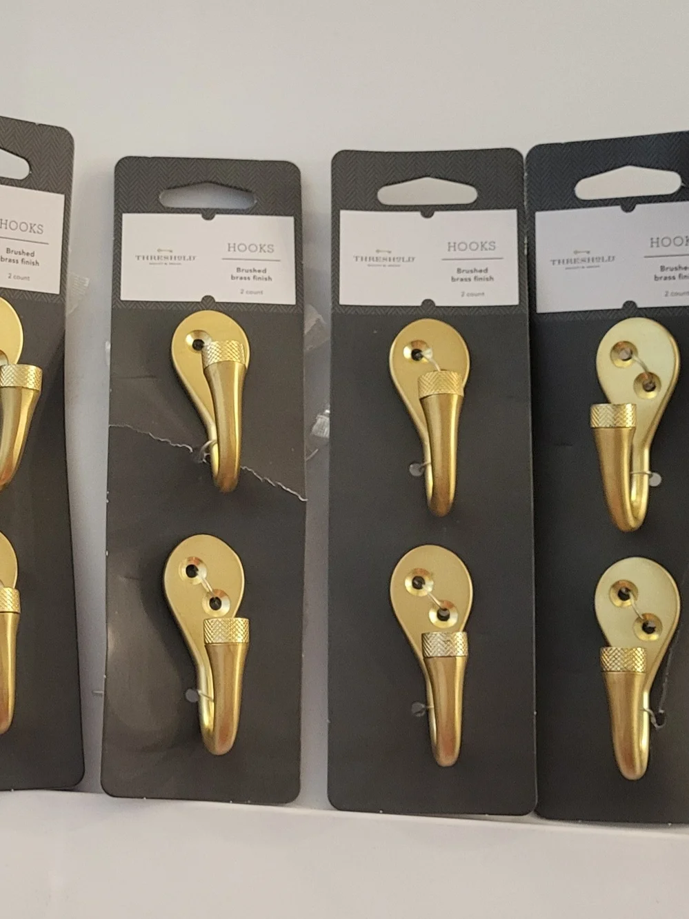 Threshold Brushed Brass Wall Hooks in Gold Tone - 4 Packs of 2 Hooks (8ct)